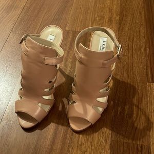 Tan Leather L.K. Bennett “Capri” heel with ankle strap. Size 37 / 7